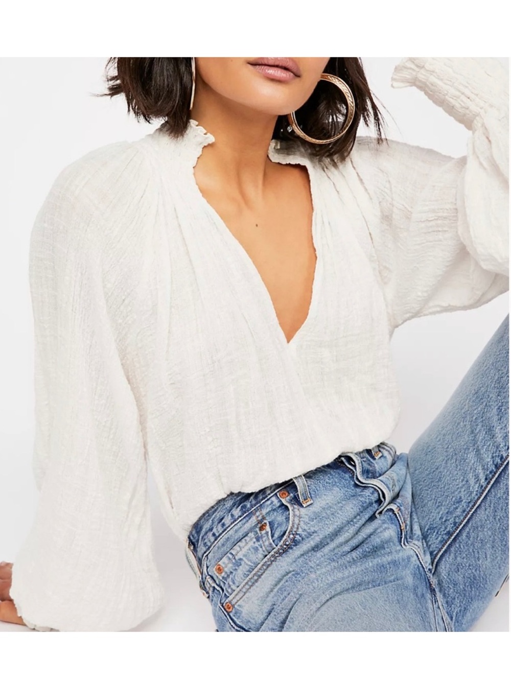 FP one solid smocked top white